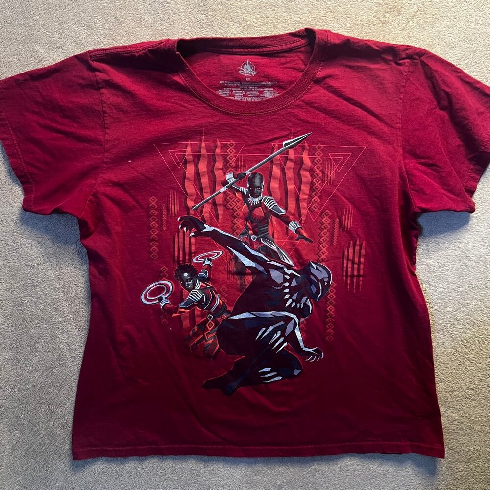 Disney Wakanda Youth 2XL Maroon Black Panther Marvel Graphic Short Sleeve Shirt